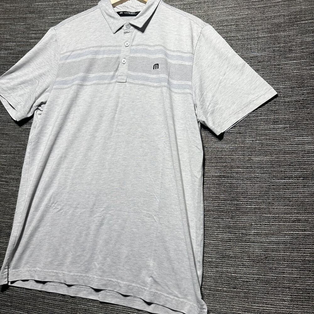 Travis Mathew Polo Shirt Men's Large Gray Striped Short Sleeve Golf - Picture 5 of 12